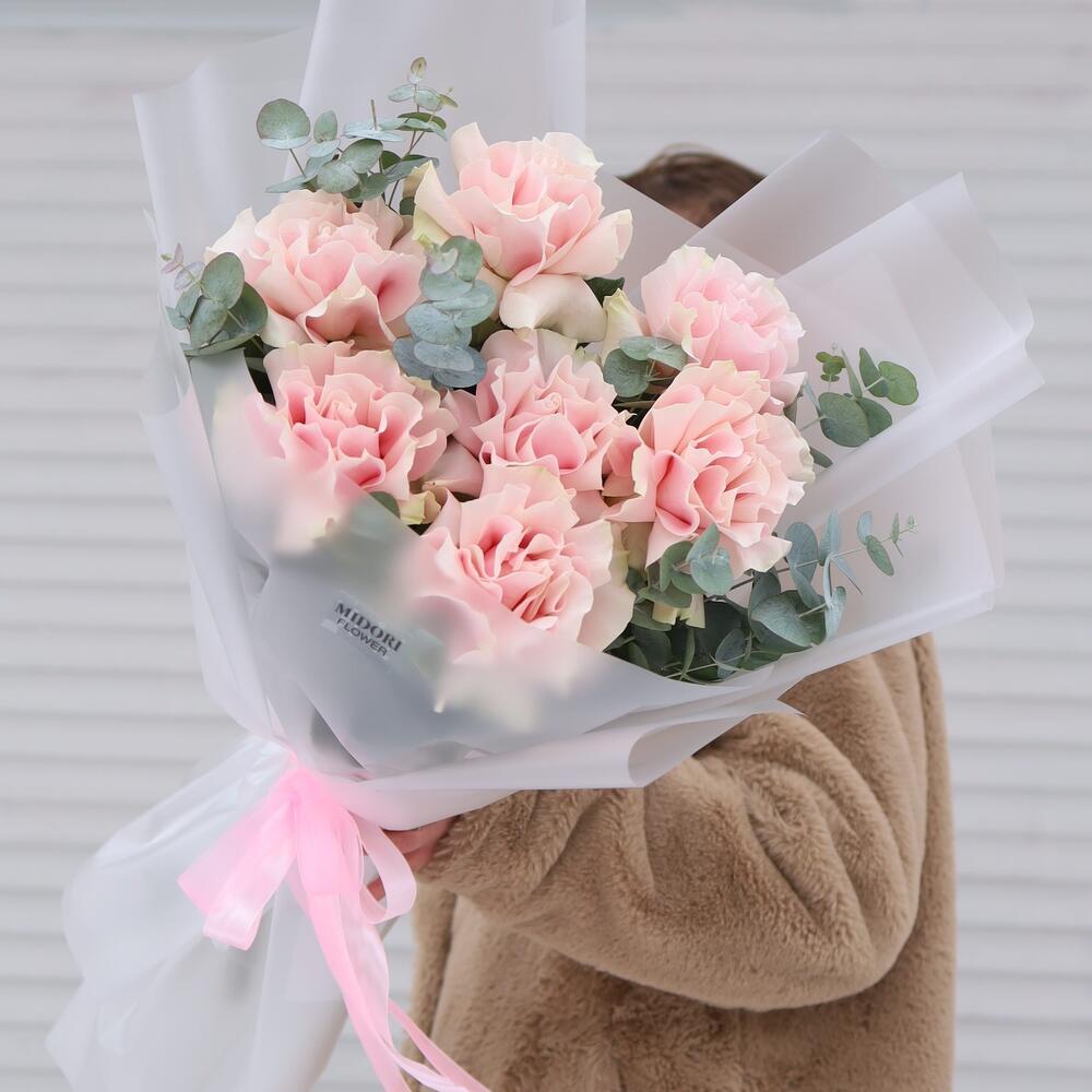 Букет французских розовых роз с эвкалиптом 7 🌸Для мамы в День матери