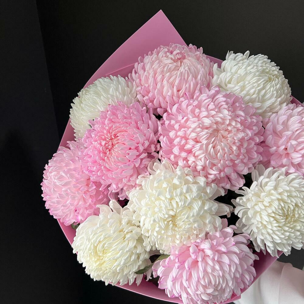 Большой букет с бело-розовой хризантемой Милкшейк💞