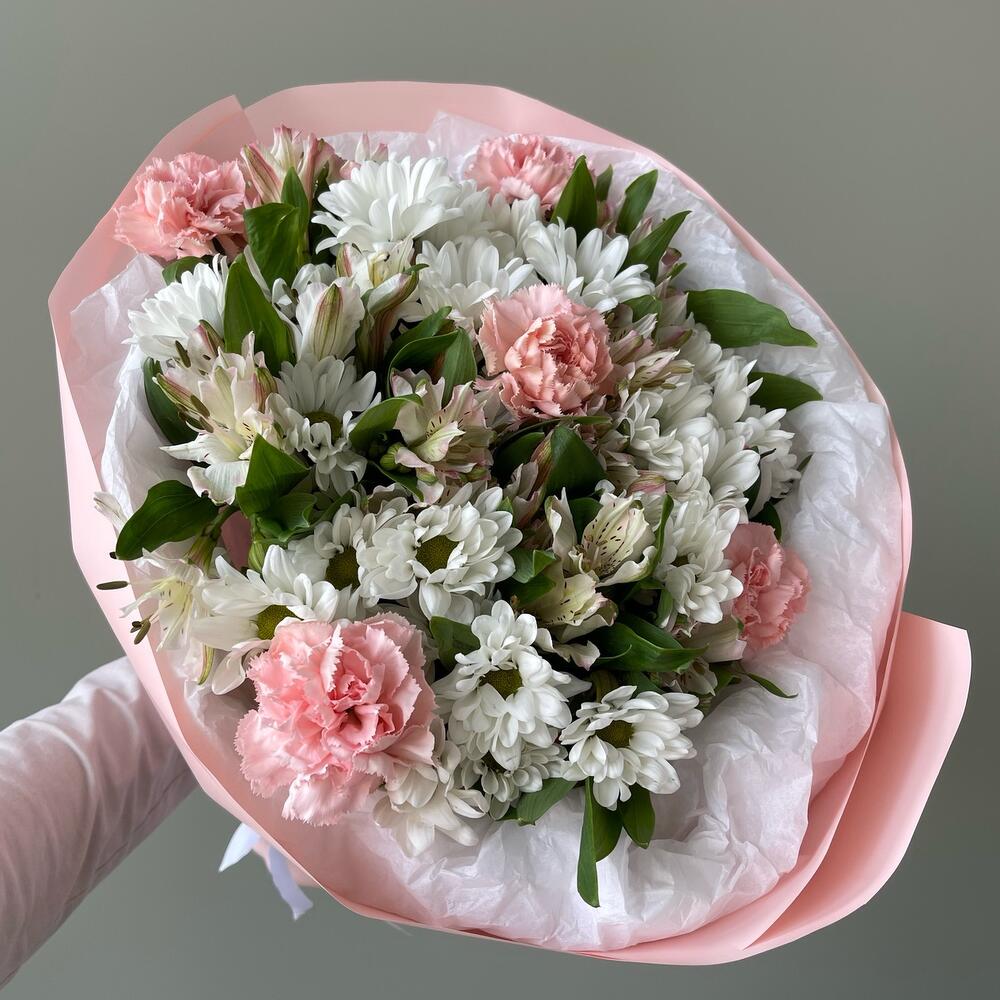 Хризантема, альстромерия, гвоздика🤍🩷🌸