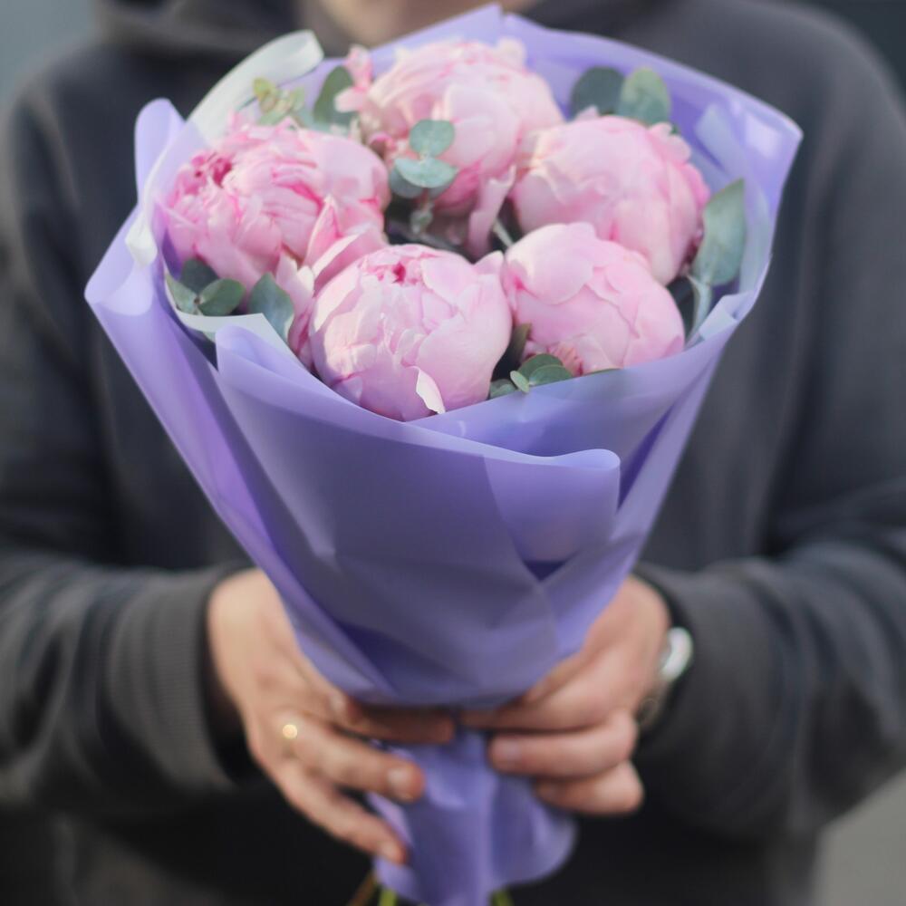 Пионы букет, 5 штук, Сара Бернар, эвкалипт, арт 241 Kimbirly Flowers