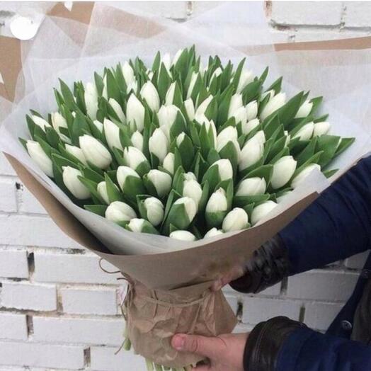 Flower Bouquet  Of 101 White Tulips