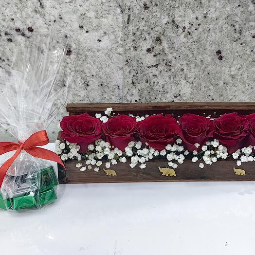 Wooden Red rose box With PREDA chocolate