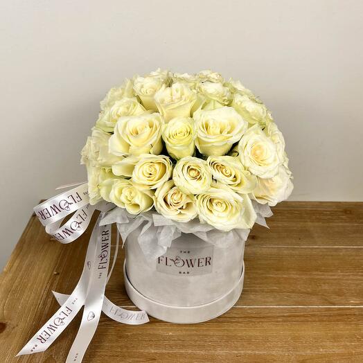 Velvet Box With 35 White Roses