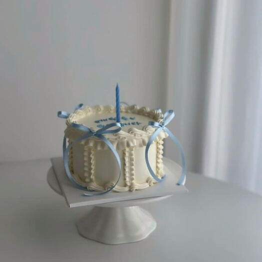 Off White butter cream with Blue Ribbon -Vintage cake