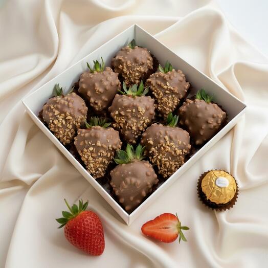 Клубника в шоколаде - "9-16 ягод Ferrero (Ферреро)" Молочный шоколад