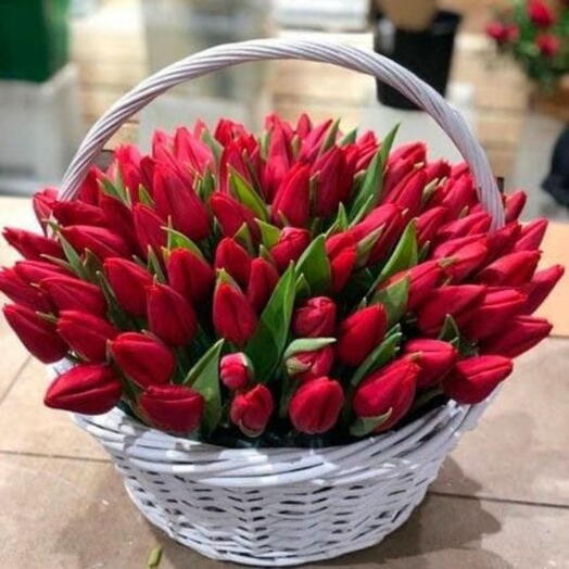 Red Tulips Basket