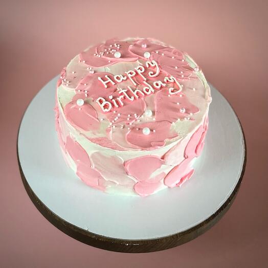 Торт 1 кг на день рождения Happy Birthday розовый