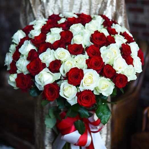 101 red and white roses