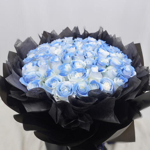 51 Light Blue Roses in Black Wrapping