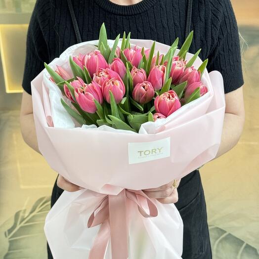 bouquet of 25 pink peony tulips