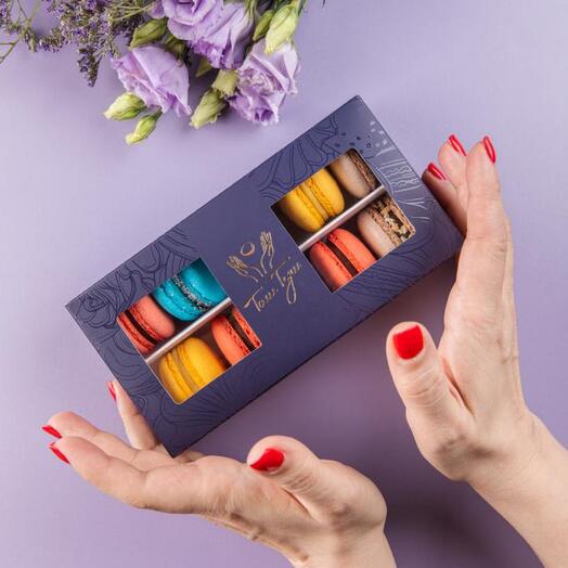 Surtido de macarrones 10 piezas como regalo para mamá (coco, mango-maracuyá, chocolate-naranja, crema brule, grosella negra)