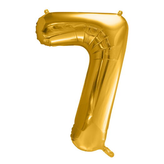 Złoty foliowy balon w kształcie cyfry 7