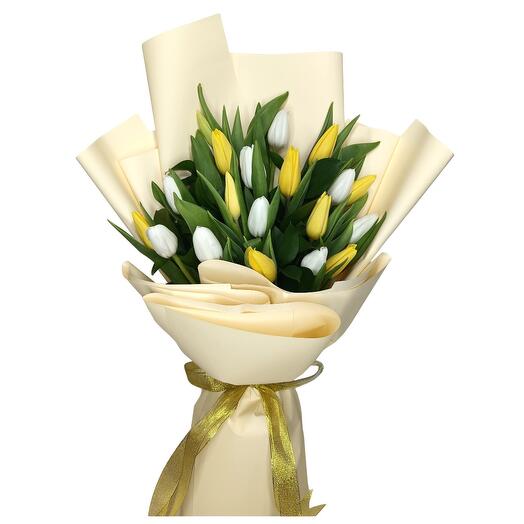 20 White   Yellow Tulip Bouquet