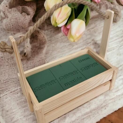 Ящик деревянный натуральный с флористической губкой