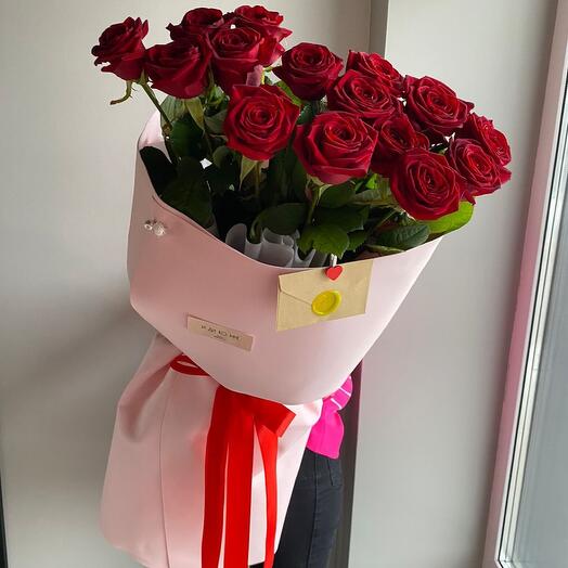 Red roses in a delicate design