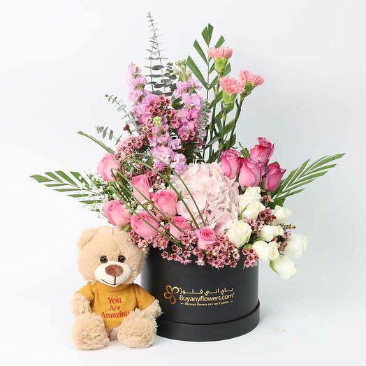 True Wishes Flower Box and Teddy Bear