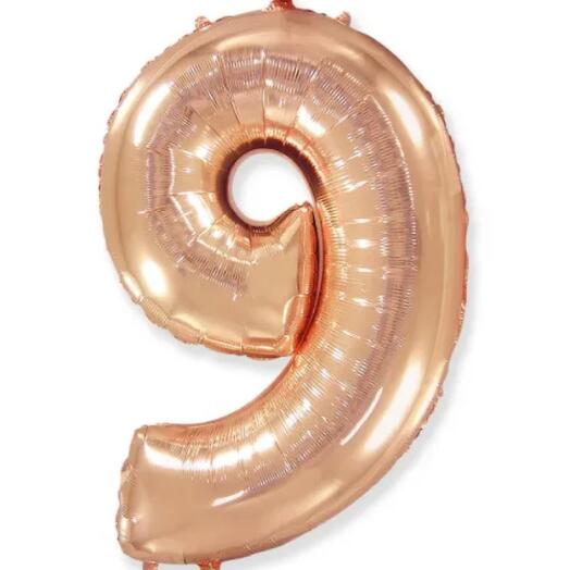 Foil balloon number 9 rose gold with helium (height 100 cm)