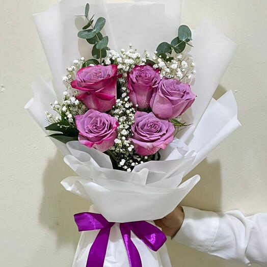 5 Purple Rose Bouquet