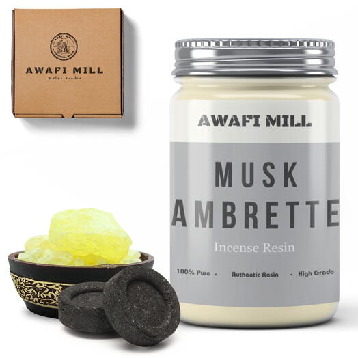 AWAFI MILL Moroccan Musk Ambrette Crystal | Charcoal Tablet - Bottle of 100 Gram with 20 Charcoal Piece