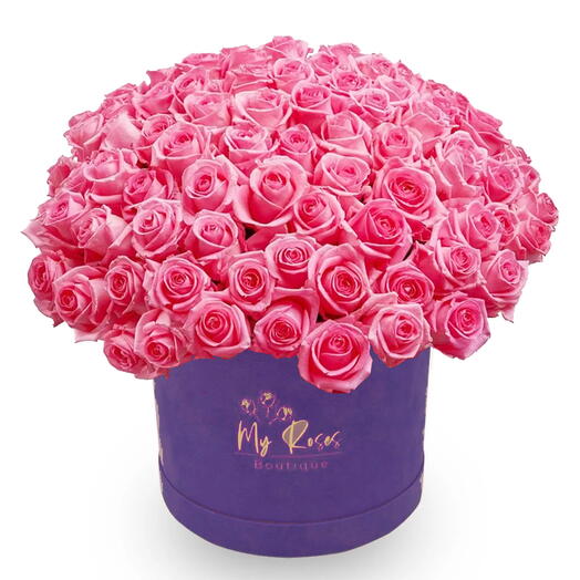 Dark Purple Velvet Box With 50 Pink Roses