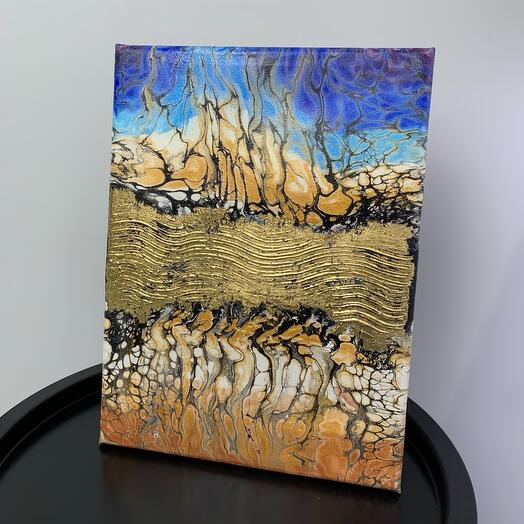Картина Золотая Река в технике FluidArt