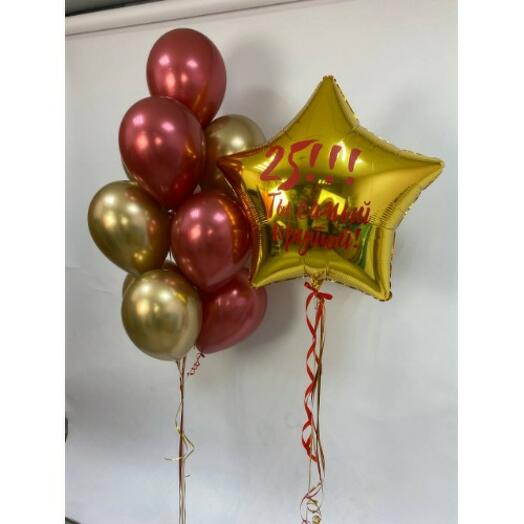 Composition of 11 balloons Red Chrome and Gold Star