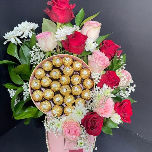 Flowers In A Box With Chocolate