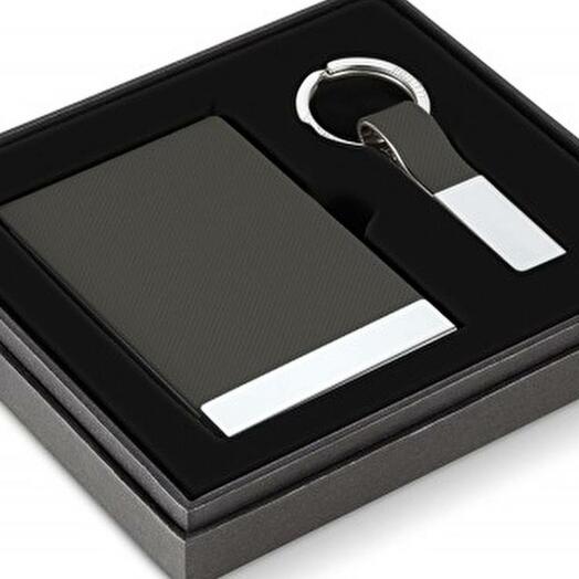 Gift set Todd card holder+keychain, gray