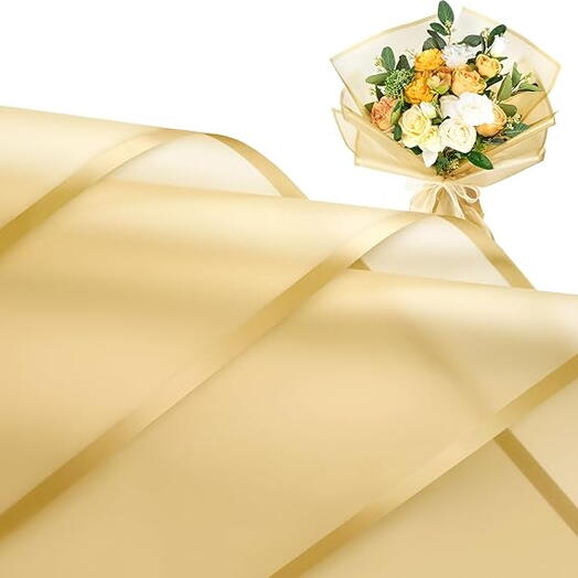 20 Sheet Gold Edge Flower Wrapping Paper，Waterproof Wrapping Paper Florist Bouquet Packaging，22.8x22.8 inch