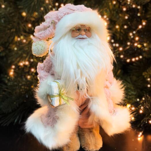 Decor Santa in a pink fur coat, 30 cm