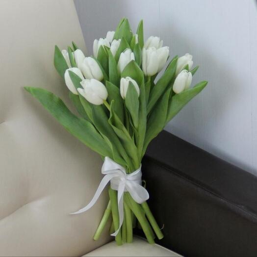 15 белых тюльпанов