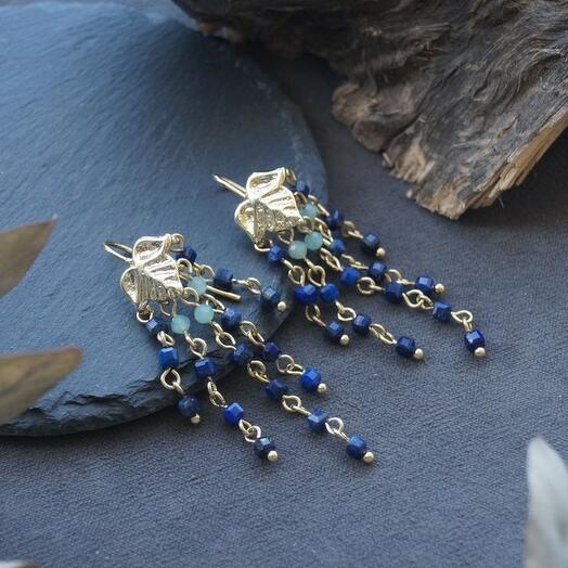Серьги-гроздья с лазуритом и апатитом