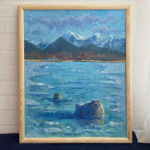 Картина маслом в раме «Байкальская нерпа»
