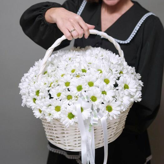 25 Кустовых Хризантем в корзинке