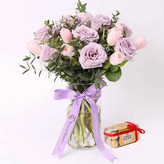 Gentle 21 Roses and Tulips with Ferrero Rocher