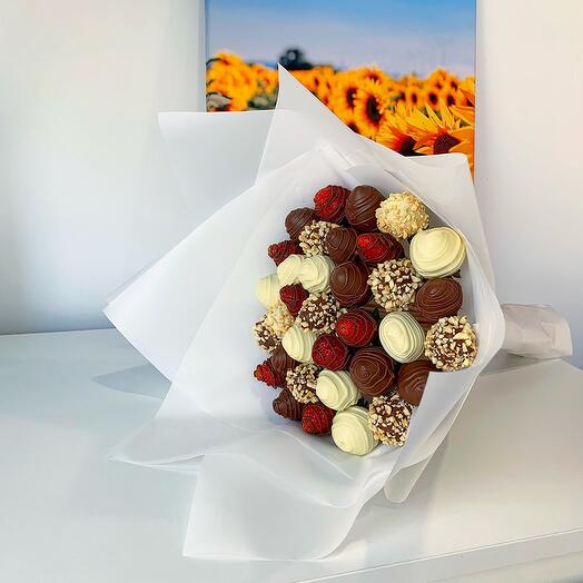 Ramo de fresas en chocolate "Fuego y yo"