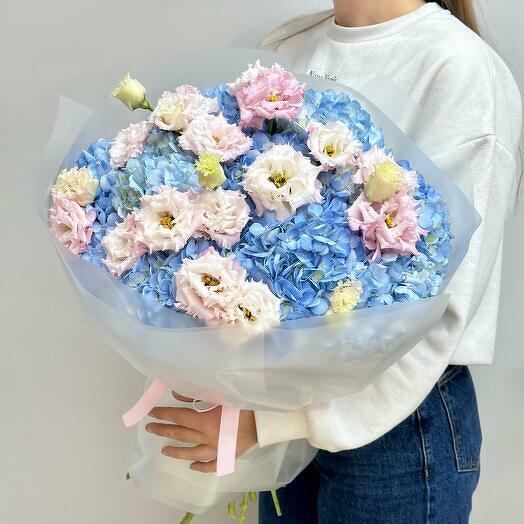 Blue Hydrangeas and Pink Eustoma Bouquet - 2008