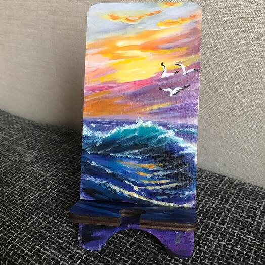 Подставка для телефона . Живопись миниатюра. Handmade