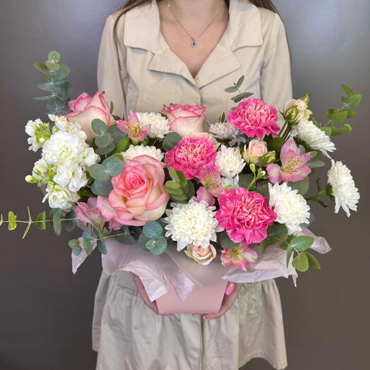 Нежно розовая композиция в кашпо💖💕