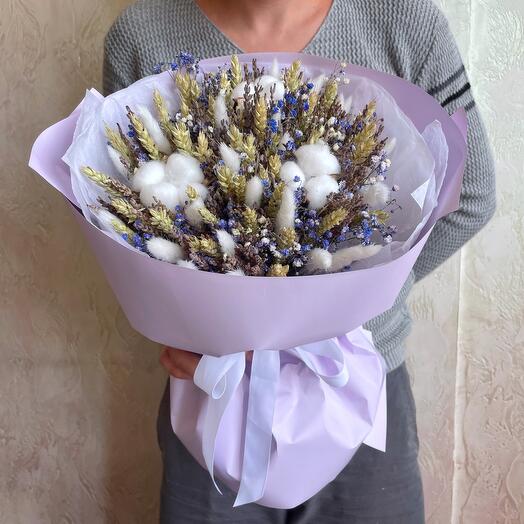Букет из лаванды с пшеницей и хлопком