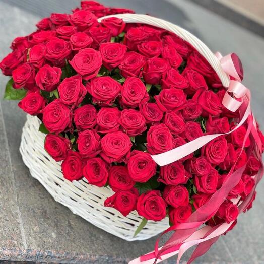 101 red rose in basket