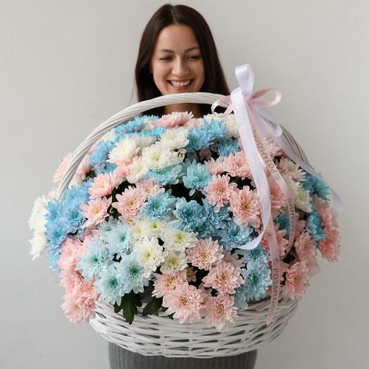 Корзина L с хризантемами