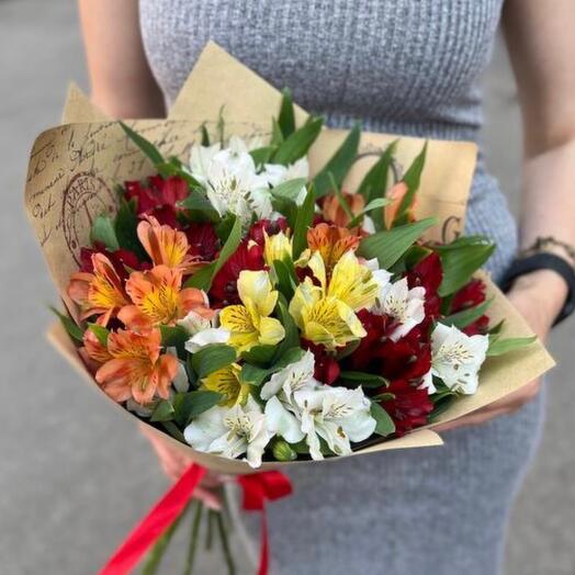 Bouquet of alstroemeria in craft