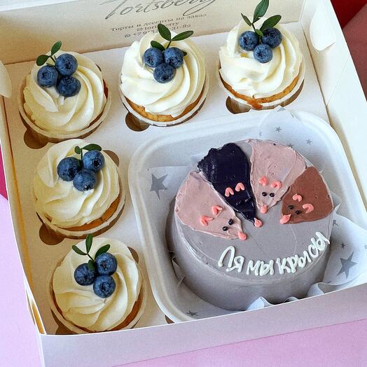 Conjunto de pastel de Bento y 5 cupcakes de rata