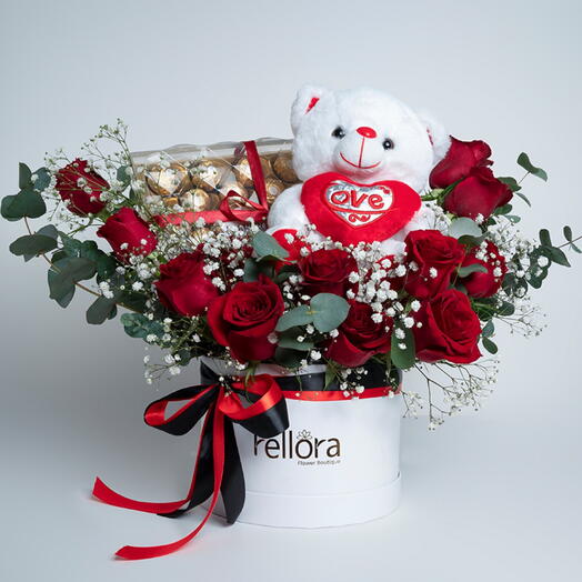 Red Roses With Chocolate And Small Teddybear