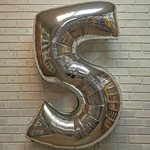 Цифра фольгированная с гелием 5 серебро