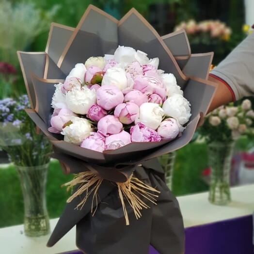 Bouquet of pink   white peonies