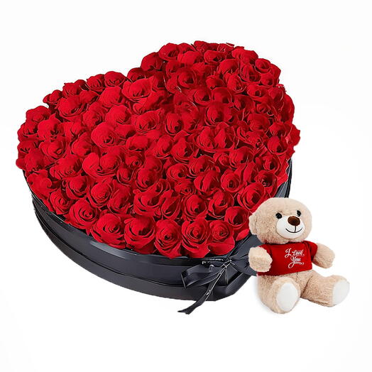 Valentine My Big Heart Red Roses Box and I Love You Teddy