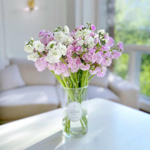 Bouquet of fragrant mattiola in a vase