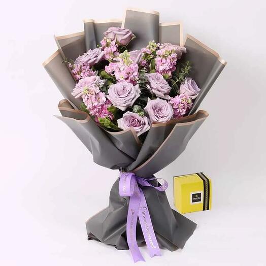 Midnight Lavender Bouquet and Deluxe Patchi Chocolates